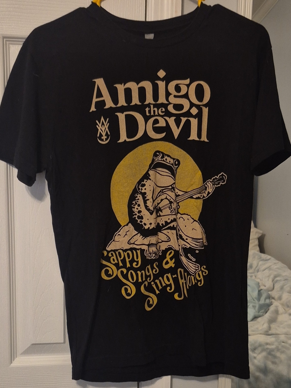 Next Level Apparel Black Tee with Gold Frog Banjo Graphic
